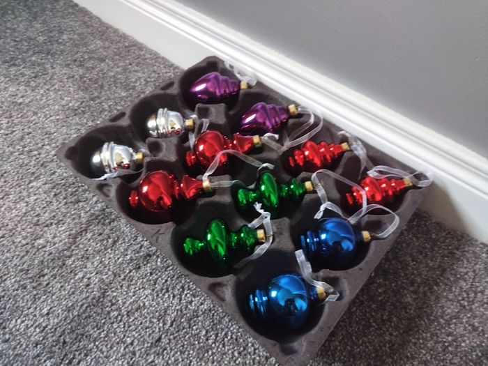 Retro Vintage Style Christmas Baubles one Box of x12 Glass Ornaments