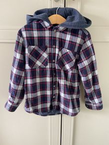 Next flannel style collared and hooded check long sleeve shirt 3-4 years