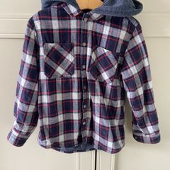 Next flannel style collared and hooded check long sleeve shirt 3-4 years