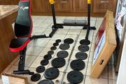 Large Weightlifting Bundle, New Weight Bench, Squat Rack, Gym, 100kg Metal Weights / Barbell Set, Dumbbells, Mat And More!