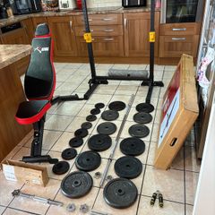 Large Weightlifting Bundle, New Weight Bench, Squat Rack, Gym, 100kg Metal Weights / Barbell Set, Dumbbells, Mat And More!