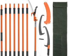 Manual Pole Saw, 2.2-8.2 m Extendable Tree Pruner, Sharp Steel Blade and Scissors High Branches Trimming, Branch Trimmer with Lightweight 2.4 m Fiberglass Handles, for Pruning Palms and Shrubs