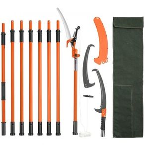Manual Pole Saw, 2.2-8.2 m Extendable Tree Pruner, Sharp Steel Blade and Scissors High Branches Trimming, Branch Trimmer with Lightweight 2.4 m Fiberglass Handles, for Pruning Palms and Shrubs