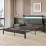 King Size Bed Frames with 5ft Upholstered Wooden Two-shelf Storage Headboard, Charging Station,LED Lights, 150x200 cm Heavy Duty Metal Platform Bed Kingsize,No Box Spring Needed,Grey Image 2