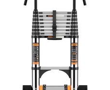 Stainless Steel Thickened High-Strength Loft Ladder, step ladder with Stabilizer Bar and Detachable Hooks, Multi Purpose Extendable Portable Folding Ladders