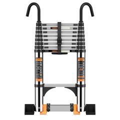 Stainless Steel Thickened High-Strength Loft Ladder, step ladder with Stabilizer Bar and Detachable Hooks, Multi Purpose Extendable Portable Folding Ladders