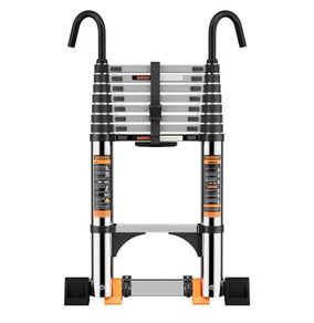 Stainless Steel Thickened High-Strength Loft Ladder, step ladder with Stabilizer Bar and Detachable Hooks, Multi Purpose Extendable Portable Folding Ladders