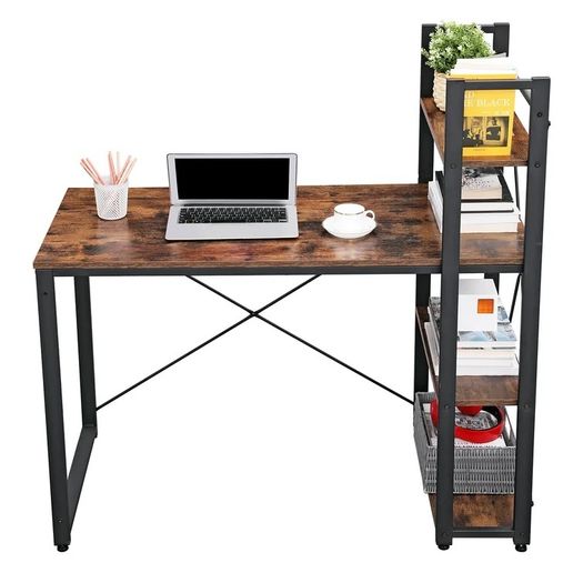 Rustic Brown Office Desk With Shelving