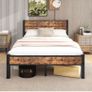Double Bed Frame with Retro Wooden Headboard Under-Bed Storage for Medium Bedrooms, Master/Guest Room, Couples, Heavy Duty Metal Frame 800 lbs, Noise Free, Easy Assembly, Black Brown Oak Image 8
