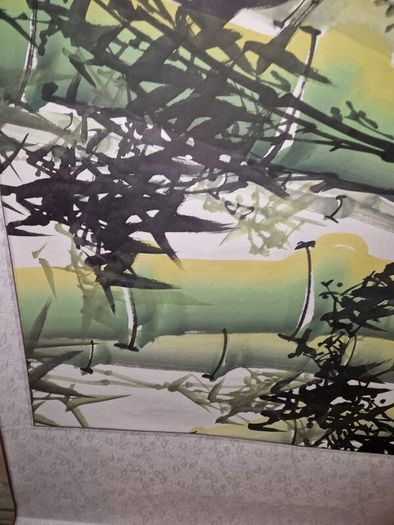 Japanese Bamboo art painted hanging scroll