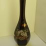 SALE! Vintage Oriental Black Vase with Gilded Floral decoration, signed Image 2