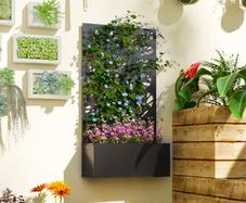 Outdoor Metal Planter, with Back Trellis - Black
