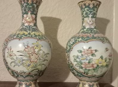 pair of Chinese enamel on copper vases