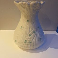 Beleek extra large Daisy Vase with hand painted shamrocks