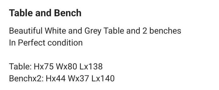 White and grey kitchen table with benches