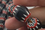 Antique Venetian Style Big Black Chevron Glass Beads Necklace Strand