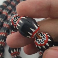 Antique Venetian Style Big Black Chevron Glass Beads Necklace Strand
