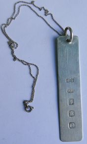 Antique Sterling Silver Ingot Pendant on Sterling Chain 8,72g length 16"