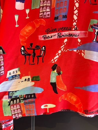 Eterna Red Parisian Print Viscose Blouse Shirt UK 10  Oversized Loose Fit Novelty France Scene
