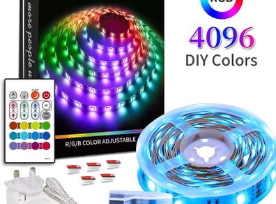 LED Lights Strips 5m/16.4ft, 4096 DIY Color Bason Color Changing led Strip Lights with 24 Key IR Remote, RGB SMD 5050 LED Strips with Timing Off, Mood Lights for Kitchen Home Christmas Decorations [Energy Class A+]