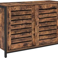 Sideboard Cabinet with Sliding Doors, Living Room, Hallway, Kitchen, Home Office, Steel Frame, Industrial Style, Vintage Brown-Black