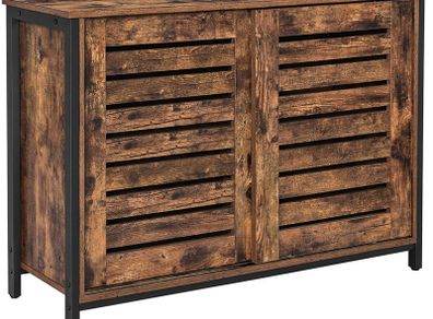 _Sideboard Cabinet with Sliding Doors, Living Room, Hallway, Kitchen, Home Office, Steel Frame, Industrial Style, Vintage Brown-Black
