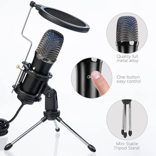 FREE SHIPPING Microphone for PC Computer Microphone Cardioid Condenser Microphone Gaming Mic Recording MIc with Tripod Stand, Pop Filter, Shock Mount for Streaming Podcasting Vocal Podcasting YouTube Skype