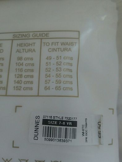 BNWT White 2pair Occasion Tights Age 7-8