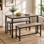 Industrial Dining Table Set with 2 Benches Kitchen Dining Set Rustic Breakfast Table for 4 Image 3