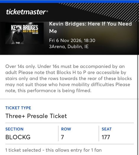 1 Ticket for Kevin Bridges Friday 6 November