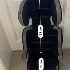 High-back booster seat (travel friendly; seat folds into itself) high-back booster that folds into itself for travel. Plus booster cushions ideal for spares in the boot for lifts.  Well-used, fair condition