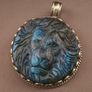 Handmade Vintage Labradorite Lion Face Brass Floral Design Pendant Image 4