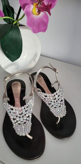 MAGRIT leather silver tone jewelled sandals Sz 39 (Fit 6-6.5 UK) Rrp 220 (New)