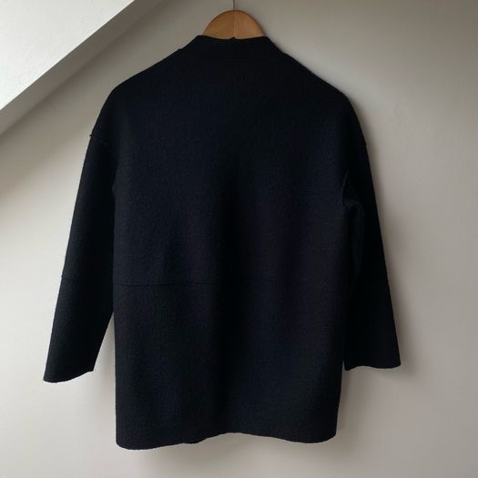 COS 100% Boiled Wool Cocoon Zip Jacket Coat - Black