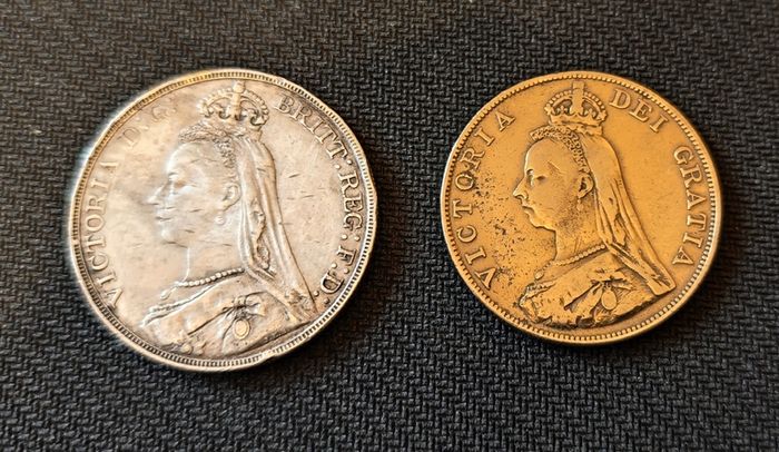 Victoria crown 1889 and Double florin 1887