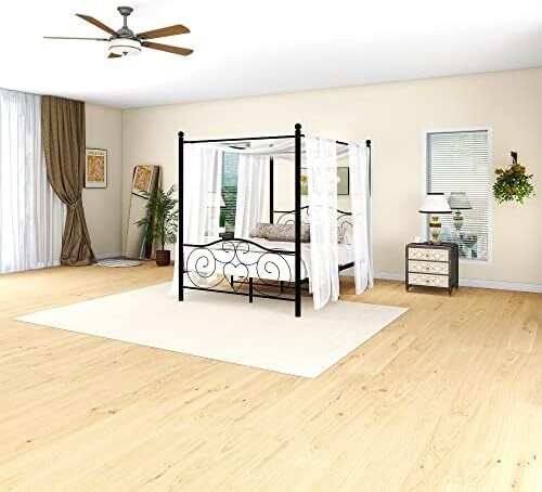 5ft King Canopy Bed Frame Platform, 150x200cm Kingsize Bed Frame with Vintage Headboard and Footboard, Heavy Duty Steel Slats and Support with Mattress Foundation,Black