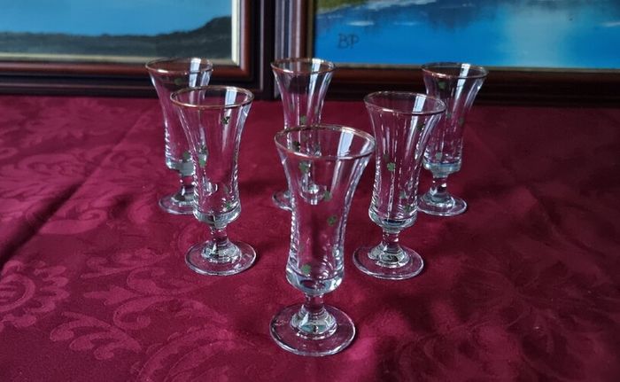 6 Pieces Irish Shamrock Gold Rimmed Footed Shot Glasses