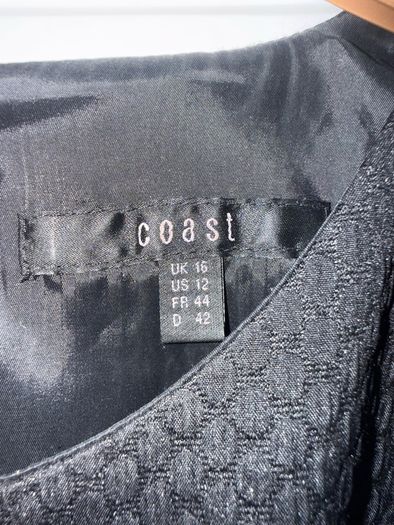 Coast Black Fitted Dress with patent belt Size 16