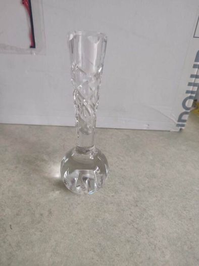 Vintage Crystal Bud Vase Diamond Cut 15.5cm Tall With Havey Base Work As Paper Wight.