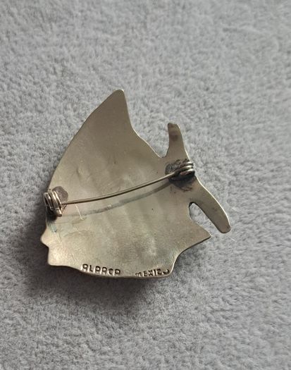 Vintage Alpaca Mexico fish brooch