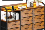 Chest of Drawers Bedroom, with LED Light trip with 10 Adjustable Colors and 2 USB and 2 AC Outlets