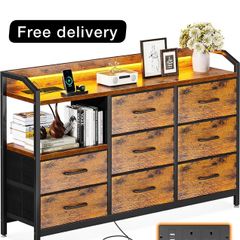 Chest of Drawers Bedroom, with LED Light trip with 10 Adjustable Colors and 2 USB and 2 AC Outlets