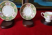 For Collectors Antique Queen Anne Regency Green Fine Bone China Gold Gilt Cabinet Tea Set Trio Made In England