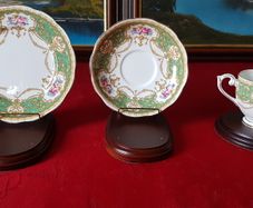 For Collectors Antique Queen Anne Regency Green Fine Bone China Gold Gilt Cabinet Tea Set Trio Made In England