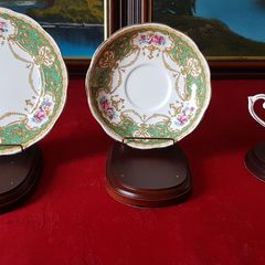 For Collectors Antique Queen Anne Regency Green Fine Bone China Gold Gilt Cabinet Tea Set Trio Made In England