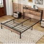 King Size Bed Frame with Wooden Storage Shelf Image 4