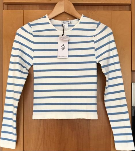 BNWT Cream and Blue Striped Top by Stradivarius