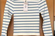 BNWT Cream and Blue Striped Top by Stradivarius