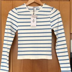 BNWT Cream and Blue Striped Top by Stradivarius