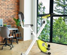 Foldable Exercise Bike, Indoor Fitness Bicycle Trainer with 8-level Magnetic Resistance and LCD Monitor, Yellow